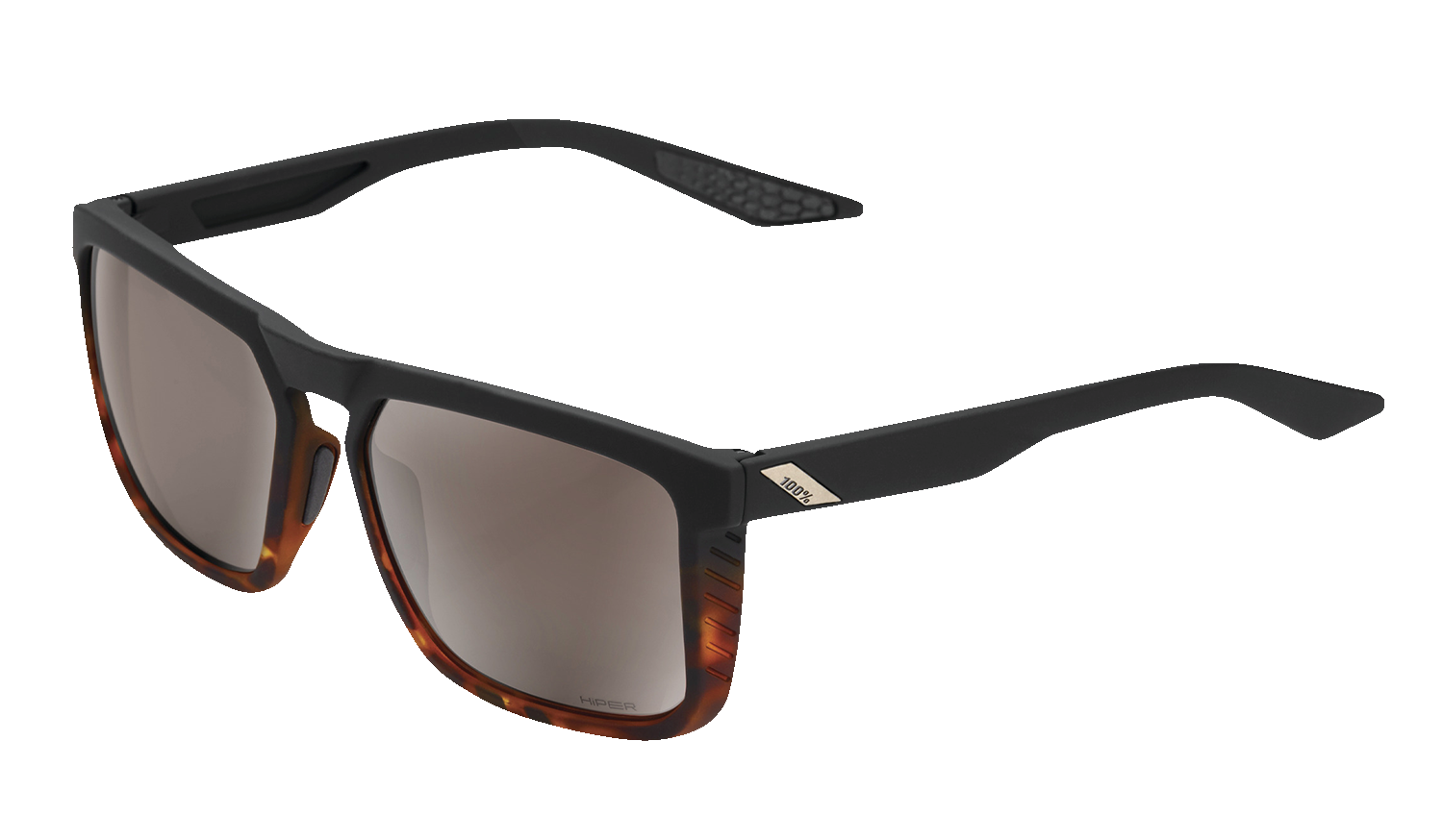 100% Renshaw Sunglasses - Soft Tact Black/Havana Fade - HiPER Silver Mirror 60021-00004