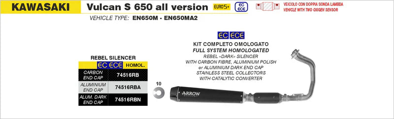 KAWASAKI VULCAN S 650 E5+ '25 REBEL NICHROM DARK EXHAUST - 74516rbat