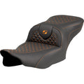 SADDLEMEN Roadsofa™ Seat - Dragon Scale Stitch - Orange Stitch - w/o Backrest - FLTR/FLHX '23-'24 823-07-20803