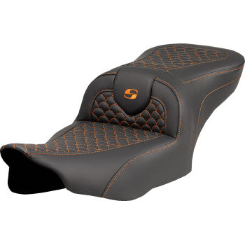 SADDLEMEN Roadsofa™ Seat - Dragon Scale Stitch - Orange Stitch - w/o Backrest - FLTR/FLHX '23-'24 823-07-20803
