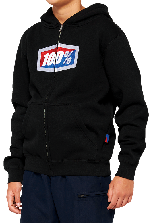 100% Youth Official Zip Hoodie - Black - Large 20033-00002