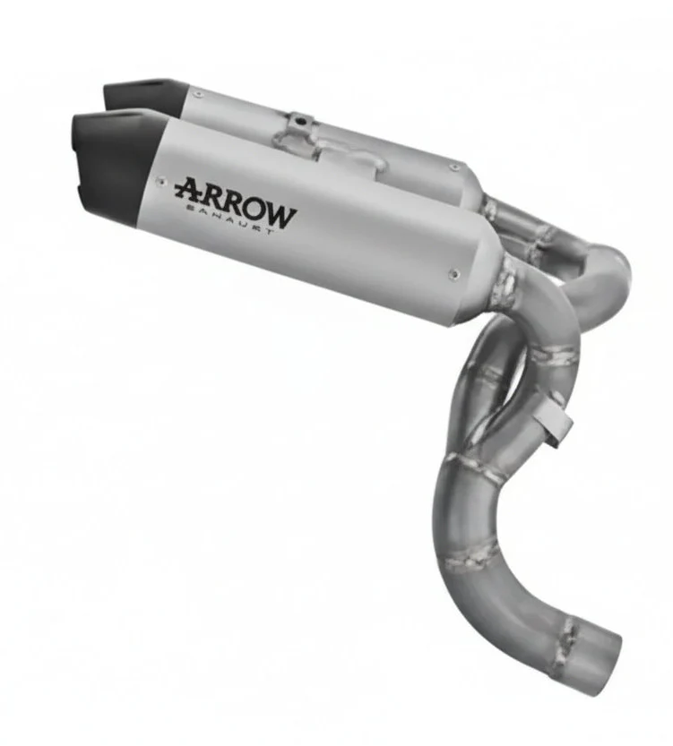 DUCATI PANIGALE V2/V2S E5+ 2025 RH/LH ROUND SIL TITANIUM SILENCERS + STAINLESS STEEL LINK PIPE - 77004pr