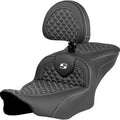 SADDLEMEN Roadsofa™ Seat - Dragon Scale Stitch - White Stitch - w/ Backrest - FLTR/FLHX '23-'24 823-07-208B6