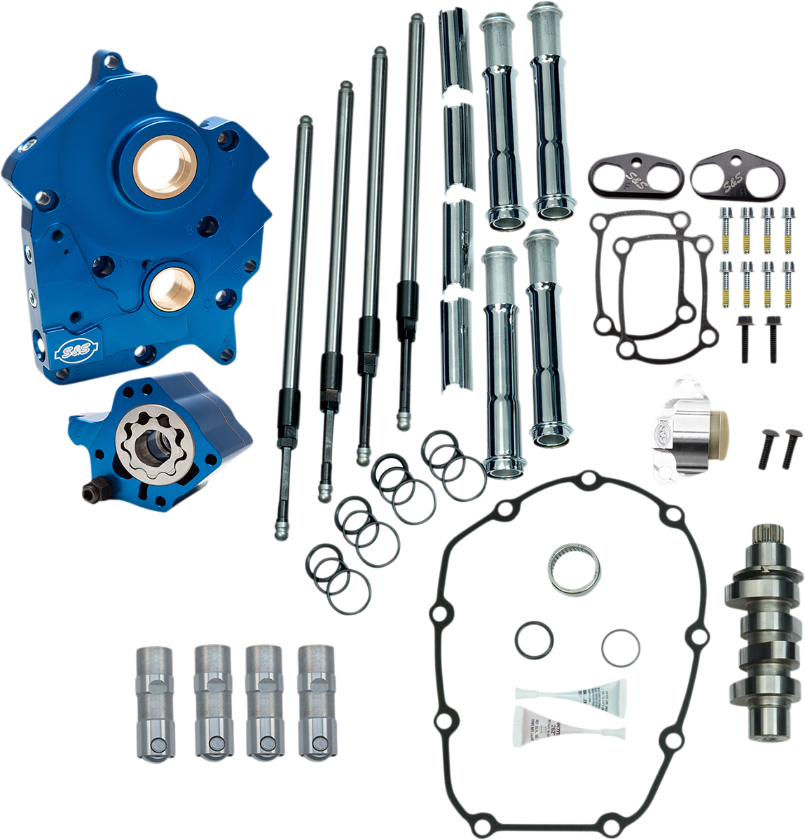 S&S CYCLE Cam Chest Kit with Plate M8 - Chain Drive - Oil Cooled - 475 Cam - Chrome Pushrods 310-1004B