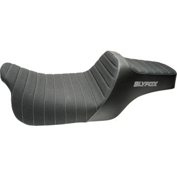 SLYFOX Highnoon Seat - Vinyl - Classic Stitch - Silver Logo - FLH/FLT '08-'24 4710B-SlyFox