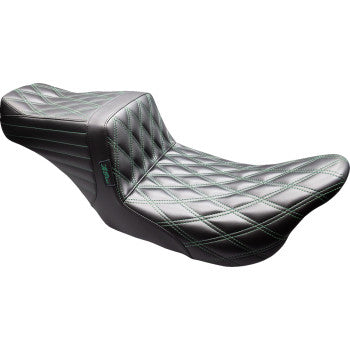LE PERA Tailwhip Seat - Black - Double Diamond - Green Stitch - FLT/FLH '08-'23 LK-587DD-GN08