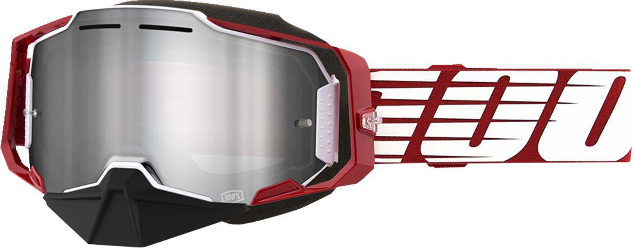 100% Armega Snow Goggles - Oversized Red - Silver Mirror 50008-00006