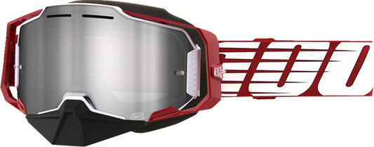 100% Armega Snow Goggles - Oversized Red - Silver Mirror 50008-00006