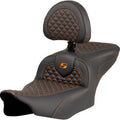 SADDLEMEN Roadsofa™ Seat - Dragon Scale Stitch - Orange Stitch - w/ Backrest - FLTR/FLHX '23-'24 823-07-208B3