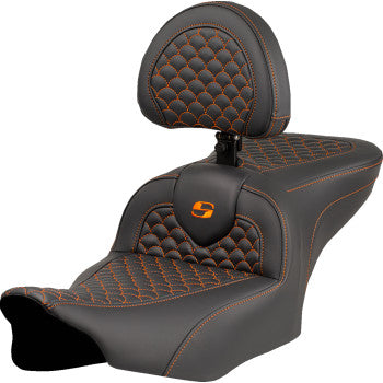 SADDLEMEN Roadsofa™ Seat - Dragon Scale Stitch - Orange Stitch - w/ Backrest - FLTR/FLHX '23-'24 823-07-208B3