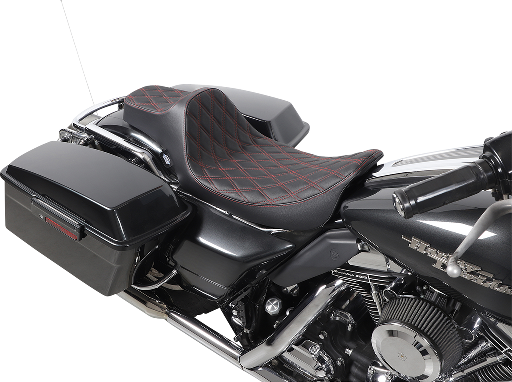 DRAG SPECIALTIES Extended Reach Predator III Seat - Double Diamond - Black w/ Red Thread NOT A 2-UP SEAT 8011371