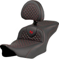 SADDLEMEN Roadsofa™ Seat - Dragon Scale Stitch - Red Stitch - w/ Backrest - FLTR/FLHX '23-'24 823-07-208B4