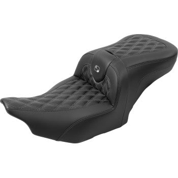 SADDLEMEN RoadSofa™ Seat - with Backrest - Carbon Fiber - Lattice Stitch - Gray Stitch - FLTR/FLHX '23-'24 823-07-206B2