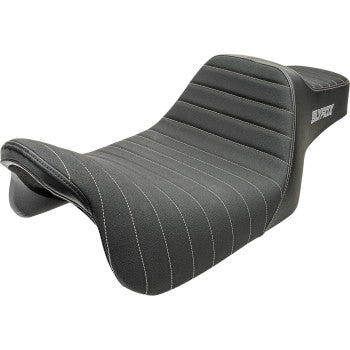 SLYFOX Highnoon Seat - Vinyl - Classic Stitch - Silver Logo - FLH/FLT '08-'24 4710B-SlyFox