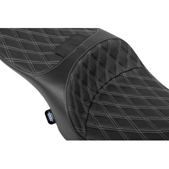 DRAG SPECIALTIES SEATS Forward Position Freedom Seat - Vinyl - Silver Double Diamond Stitch - FLH/FLT '23-'25 0801-2168