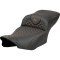 SADDLEMEN Roadsofa™ Extended Reach Seat - Dragon Scale Stitch - Orange Stitch - w/o Backrest - FLT/FLH '23-'24 823-07-20903