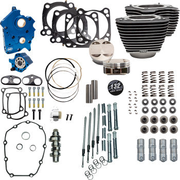 S&S CYCLE 132" Power Pack - 550 Chain Drive - Water Cooled - Wrinkle Black w/Highlight Fins - M8 310-1229C
