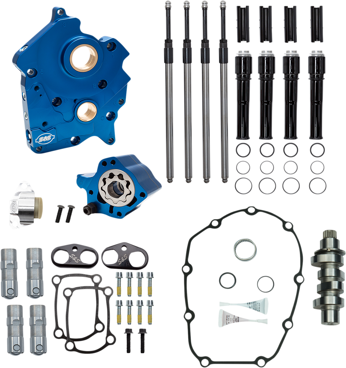 S&S CYCLE Cam Chest Kit with Plate M8 - Chain Drive - Oil Cooled - 465 Cam - Black Pushrods 310-1011B