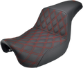 SADDLEMEN Step-Up Seat - Front Lattice Stitch/With Red Stitching - Black - Dyna 806-04-172RD