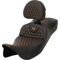 SADDLEMEN RoadSofa™ Seat - Honeycomb - Orange Stitch - with Backrest - Extended Reach - FLH/FLT '08-'23 A808-07R-190ORA