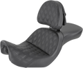 SADDLEMEN Explorer Seat - With Backrest - Lattice Stitched - Black - FXD 806-04-030LS