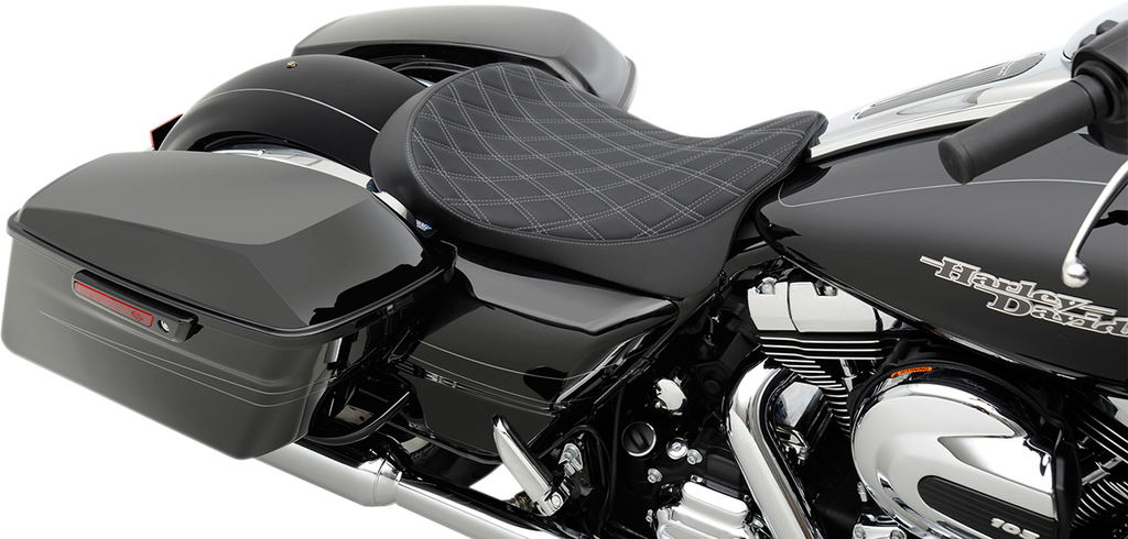 DRAG SPECIALTIES Low Solo Seat - Double Diamond - Silver Stitch - FL '08-'22 0801-1153