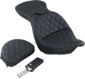 SADDLEMEN Explorer Seat - With Backrest - Lattice Stitched - Black - FXST 806-12-030LS