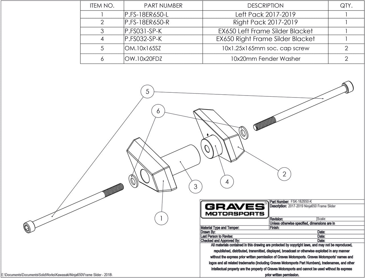 Graves Motorsports Diamond Frame Sliders  Z650 2017-2019 / Ninja 650 2017-2019 Fsk-18z650-K