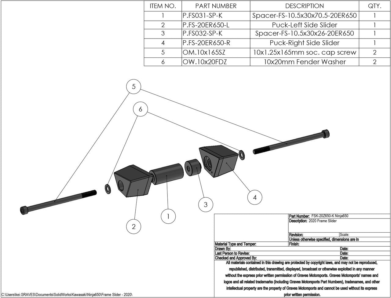 Graves Motorsports No-Cut Frame Sliders Ninja 650 / Z650 20-23 Fsk-20z650-K Fsk-20z650-K