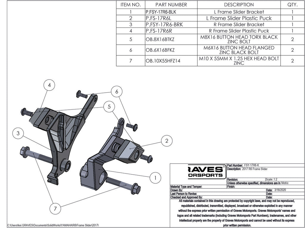 Graves R6 Diamond Frame Sliders 2017-2026 FSY-17R6-K