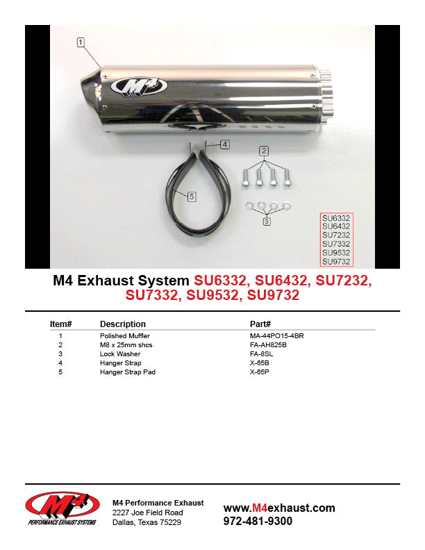 M4 Exhaust Polished Bolt-On 2001-2002 GSXR 1000 SU9532