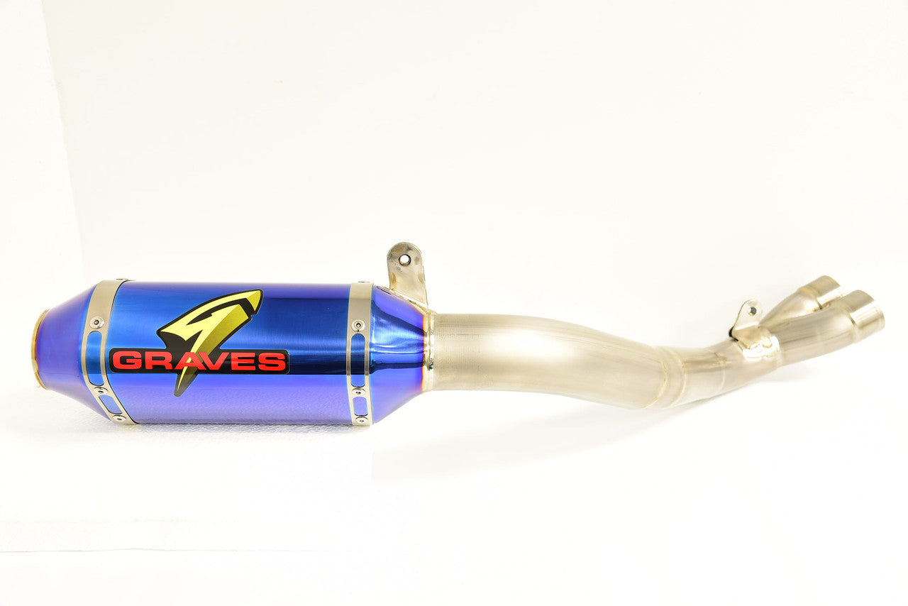 Graves Motorsports Superbike Full Titanium Exhaust System - Electrick Blue Silencer R1 2015-2023  Exy-20r1-Sbkb