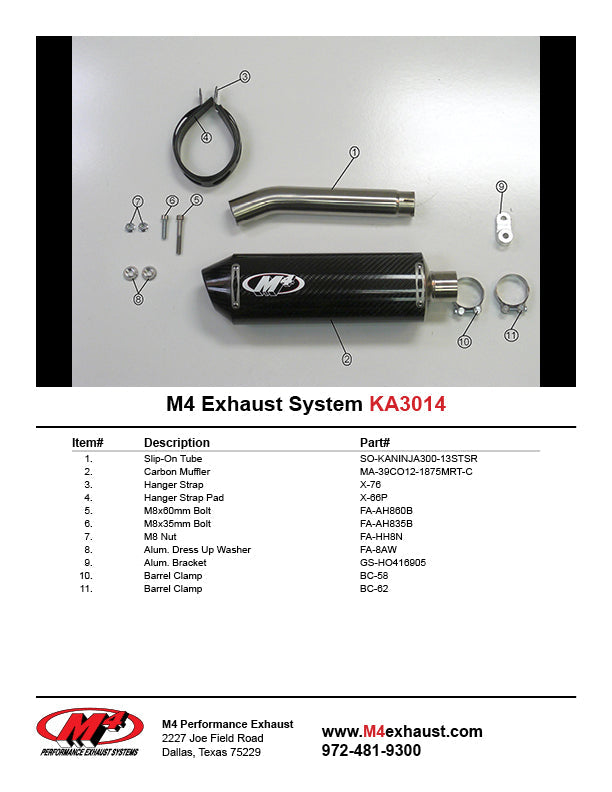 M4 Exhaust Carbon Fiber Slip On 2013-2017 Ninja 300 KA3014