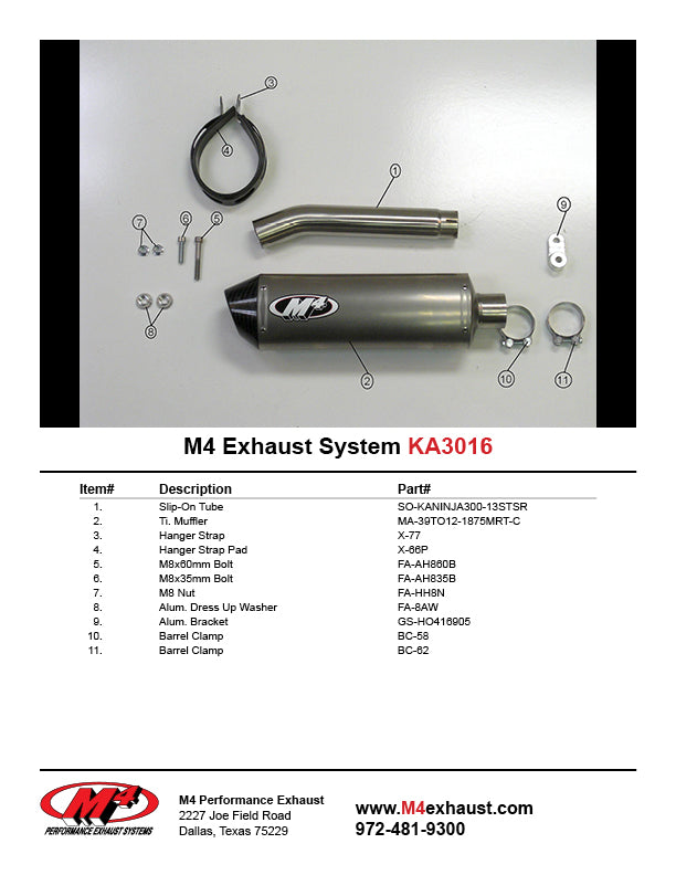 M4 Exhaust Titanium Slip On 2013-2017 Ninja 300 KA3016