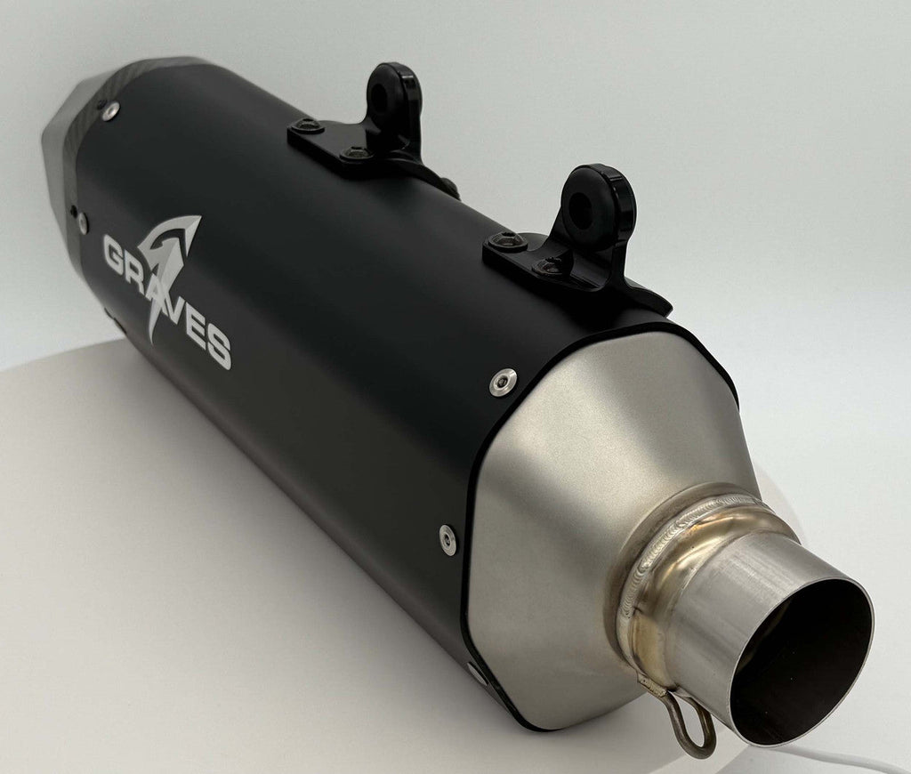 Graves KTM 350/450/500 EXC-F, XCF-W, Six Days / Husqvarna 350/450/501 FE, FEs  Gas GasEC 350F / EC 500F  2024 Dual Stage Quiet Core Stainless Exhaust - Black EXK-24EXC-SOSAK-Q