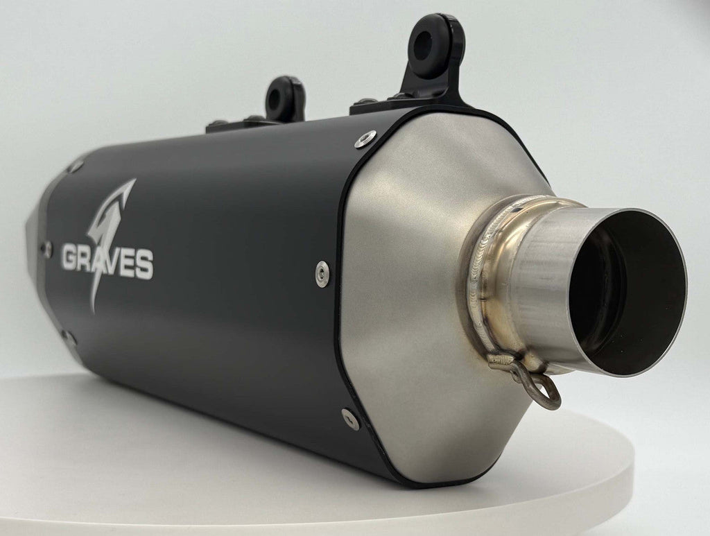 Graves KTM 350/450/500 EXC-F, XCF-W, Six Days / Husqvarna 350/450/501 FE, FEs  Gas GasEC 350F / EC 500F  2024 Dual Stage Quiet Core Stainless Exhaust - Black EXK-24EXC-SOSAK-Q