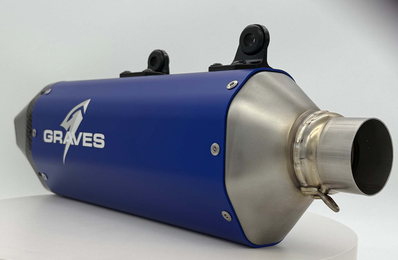Graves KTM - Husqvarna - GasGas 2024  Multi Fitment DualSport Stainless Exhaust - Blue EXK-24EXC-SOSAB