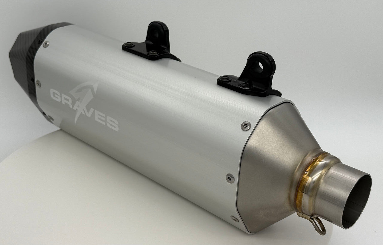 Graves 2024-2025 KTM  350/450/500 EXC-F, XCF-W  - Husqvarna - GasGas Multi Fitment DualSport Stainless Exhaust - Silver EXK-24EXC-SOSA