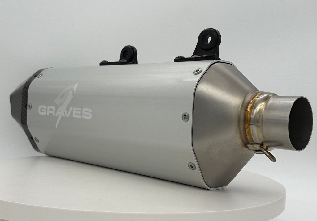 Graves 2024-2025 KTM  350/450/500 EXC-F, XCF-W  - Husqvarna - GasGas Multi Fitment DualSport Stainless Exhaust - Silver EXK-24EXC-SOSA