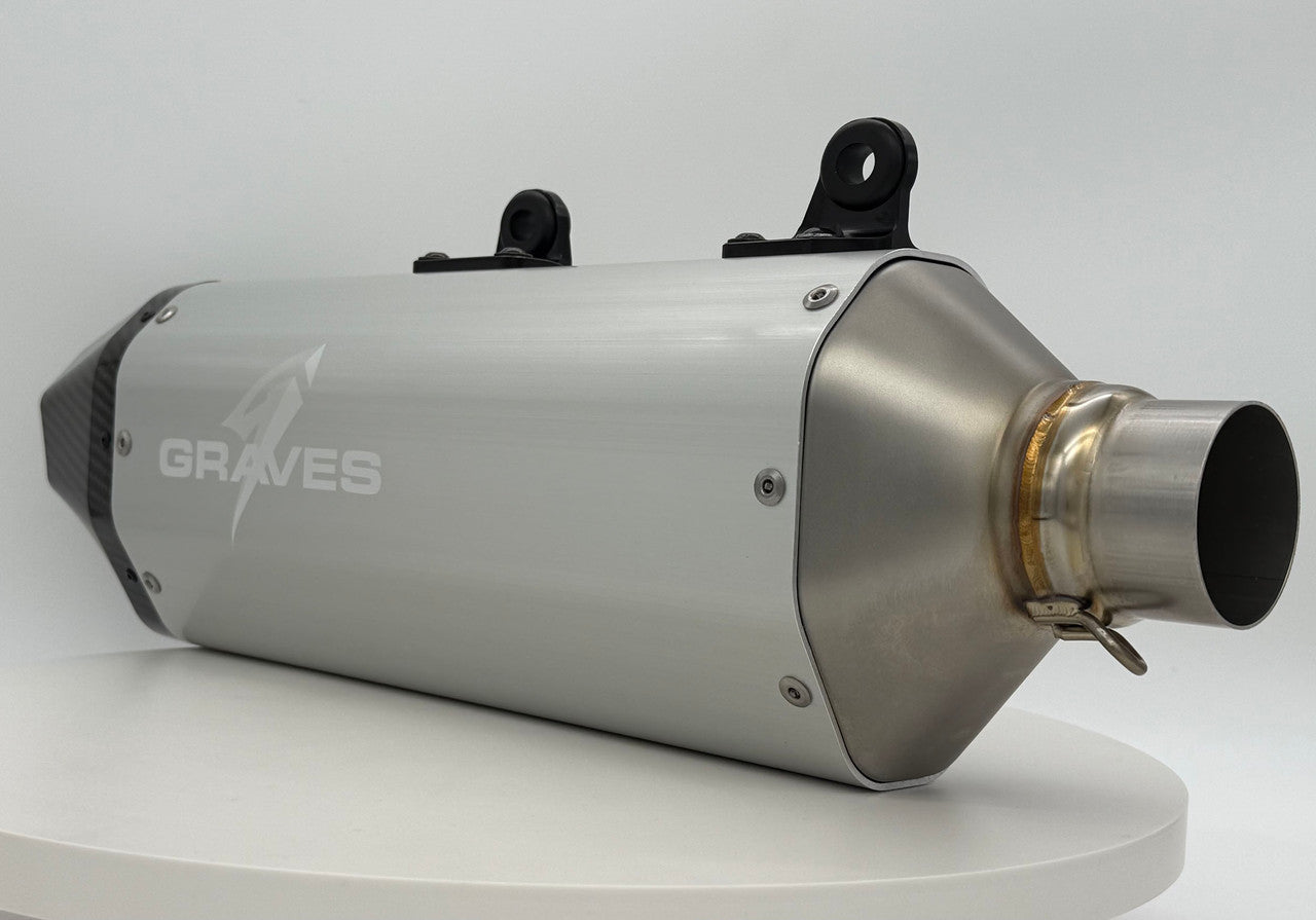 Graves 2024-2025 KTM  350/450/500 EXC-F, XCF-W  - Husqvarna - GasGas Multi Fitment DualSport Stainless Exhaust - Silver EXK-24EXC-SOSA