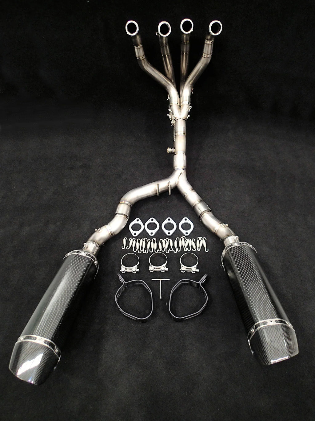 Vandemon  Kawasaki Z1000 Vandemon Dual Titanium Exhaust System with Carbon Fibre Mufflers KAWAZ10TIEXHTWINCFA VA-166