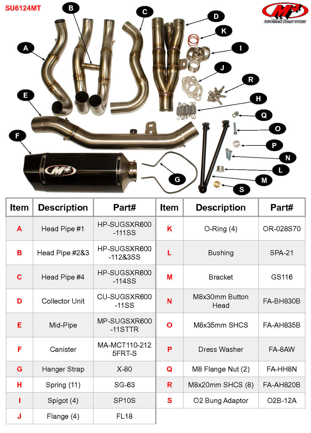 M4 Exhaust Full System Titanium Midpipe MC36 Carbon Fiber 2011-2025 GSXR600/750 SU6124MT