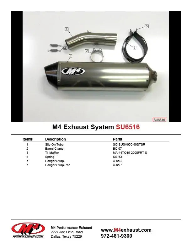 M4 Exhaust Titanium Slip On 1999-2002 SV 650 SU6516