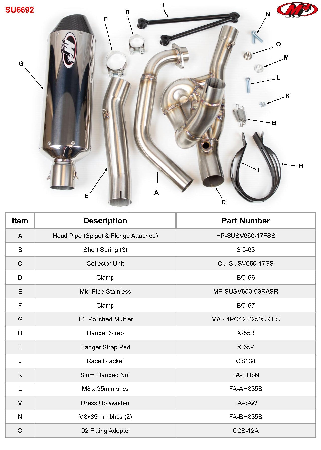 M4 Exhaust RACE Full System Polished Canister 2017-2023 SV 650 SU6692