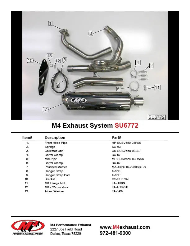 M4 Exhaust Full System Polished Canister 2003 SV 650 SU6652