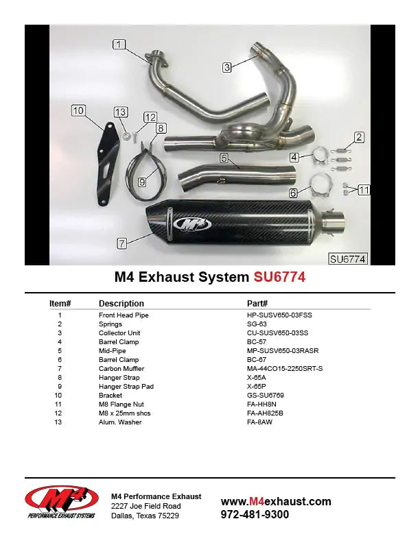 M4 Exhaust RACE Full System Carbon Fiber Canister 2004-2010 SV 650 SU6774