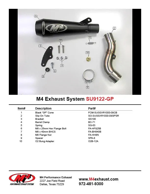 M4 Exhaust GP Black Slip On 2009-2011 GSXR 1000 SU9122-GP