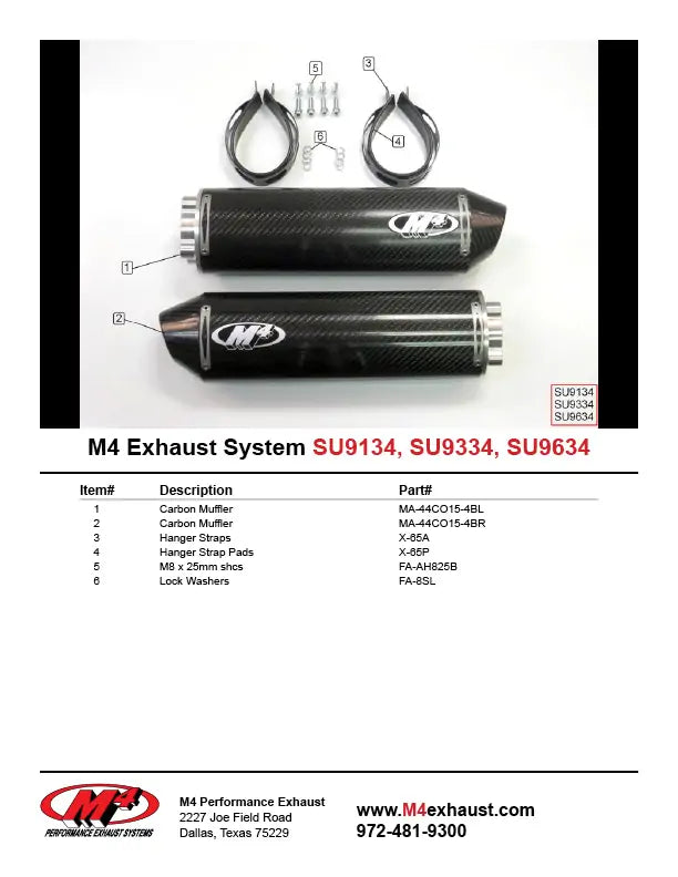 M4 Exhaust Bolt-On System with Dual Carbon Fiber Canisters 2003-2008 SV 1000 SU9634