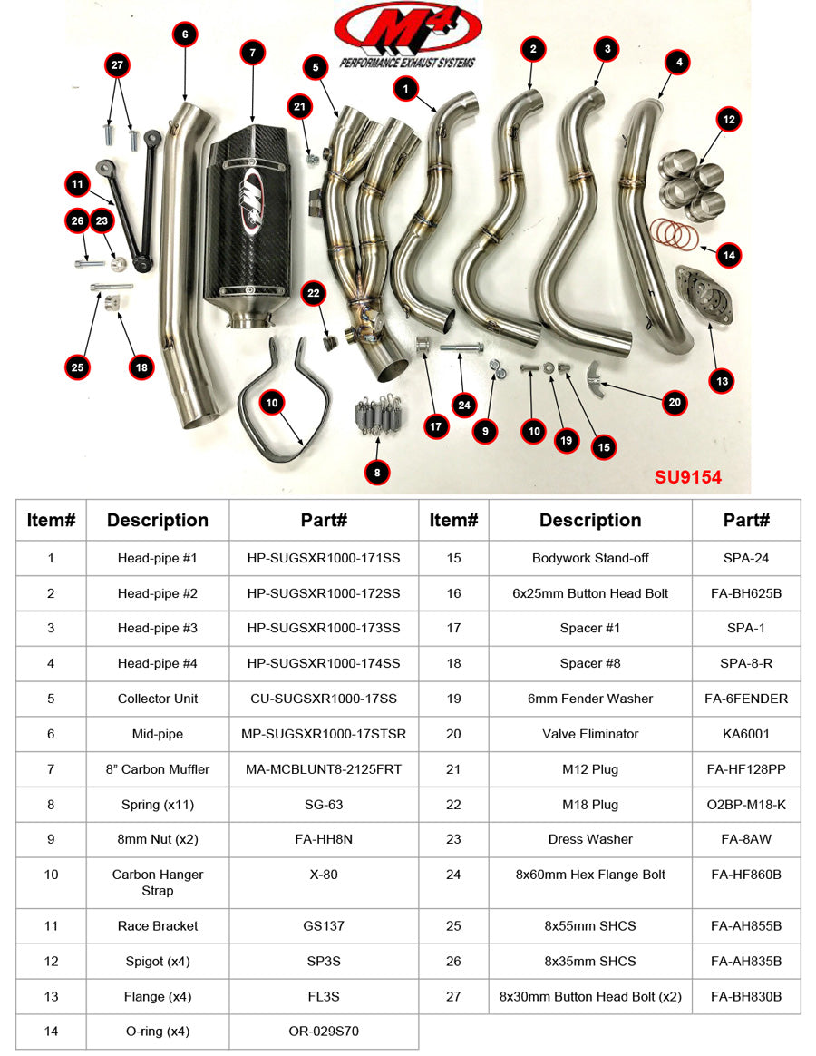 M4 Exhaust Full System Tech 1 Carbon 2017-2025 2026 GSXR1000 gsx 1000 SU9154