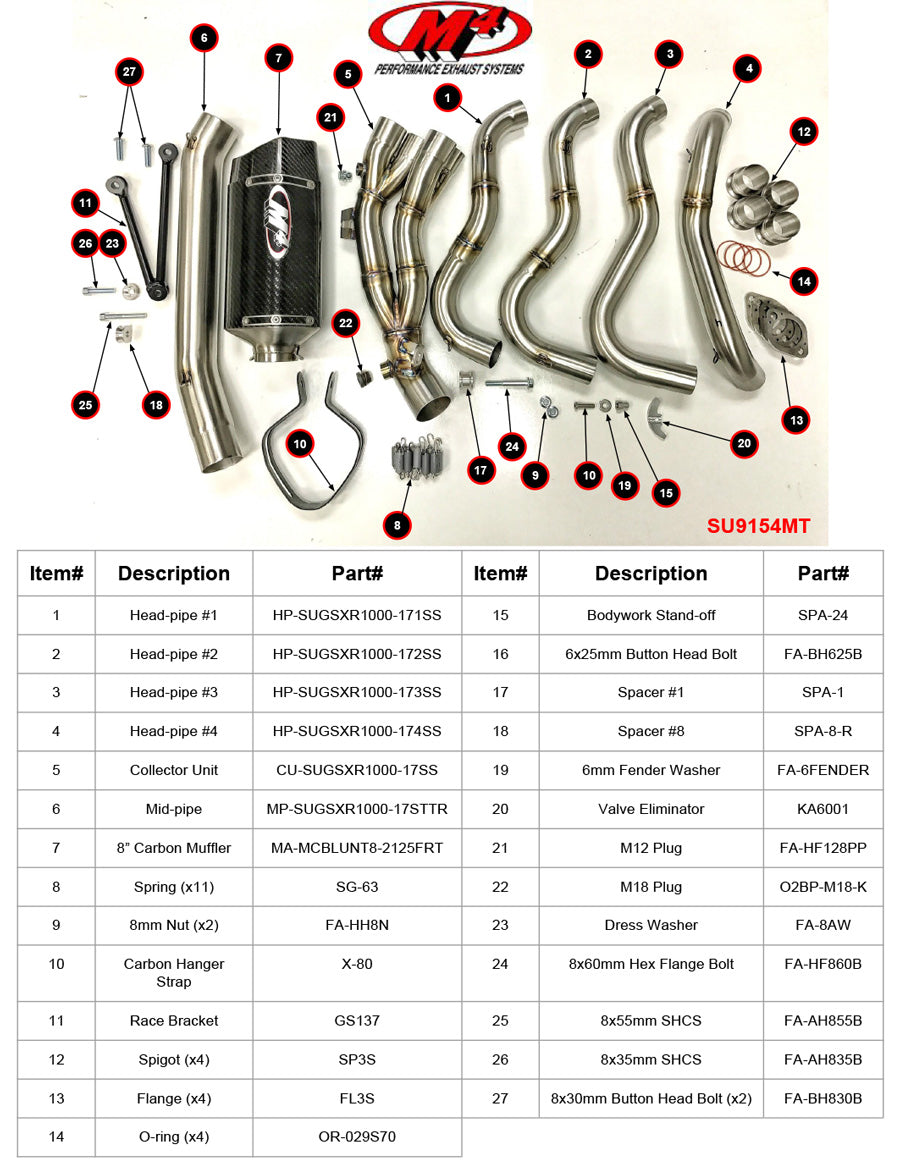 M4 Exhaust Full System Titanium Midpipe Tech 1 Carbon 2017-2025 2026 GSXR1000 gsxr 1000 SU9154MT